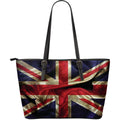 Wrinkled Union Jack British Flag Print Leather Tote Bag With Zipper
