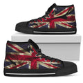 Wrinkled Union Jack British Flag Print Black High Top Sneakers