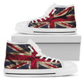 Wrinkled Union Jack British Flag Print White High Top Sneakers