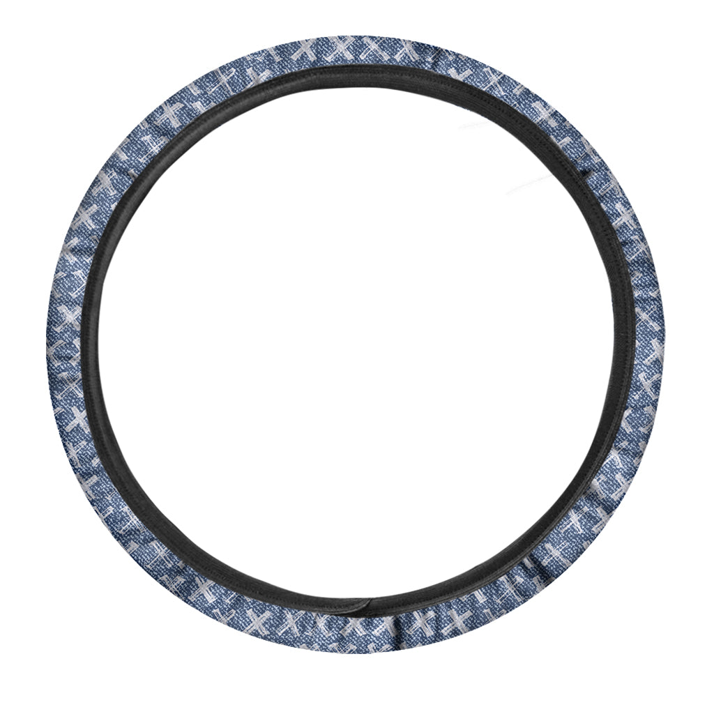 X Cross Denim Jeans Pattern Print Car Steering Wheel Cover