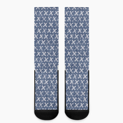 X Cross Denim Jeans Pattern Print Crew Socks