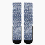 X Cross Denim Jeans Pattern Print Crew Socks