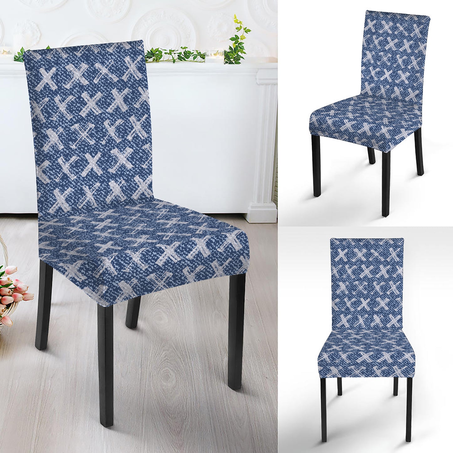 X Cross Denim Jeans Pattern Print Dining Chair Slipcover