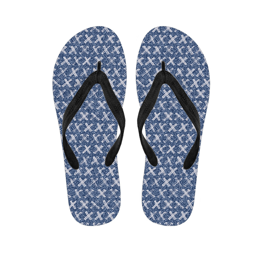 X Cross Denim Jeans Pattern Print Flip Flops