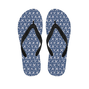 X Cross Denim Jeans Pattern Print Flip Flops