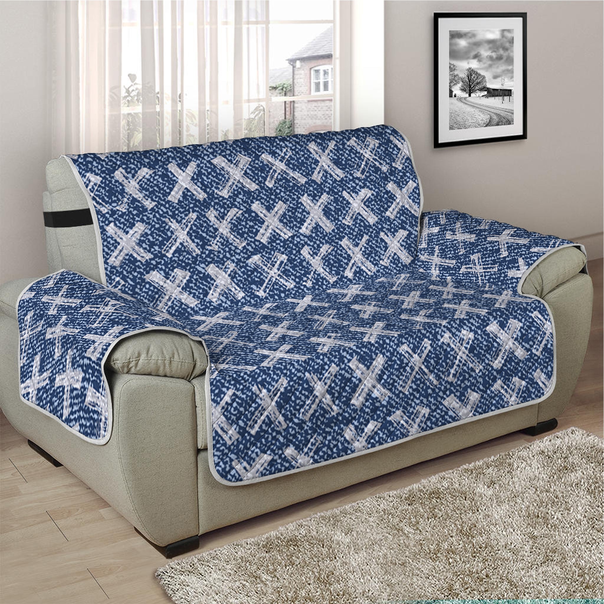 X Cross Denim Jeans Pattern Print Half Sofa Protector