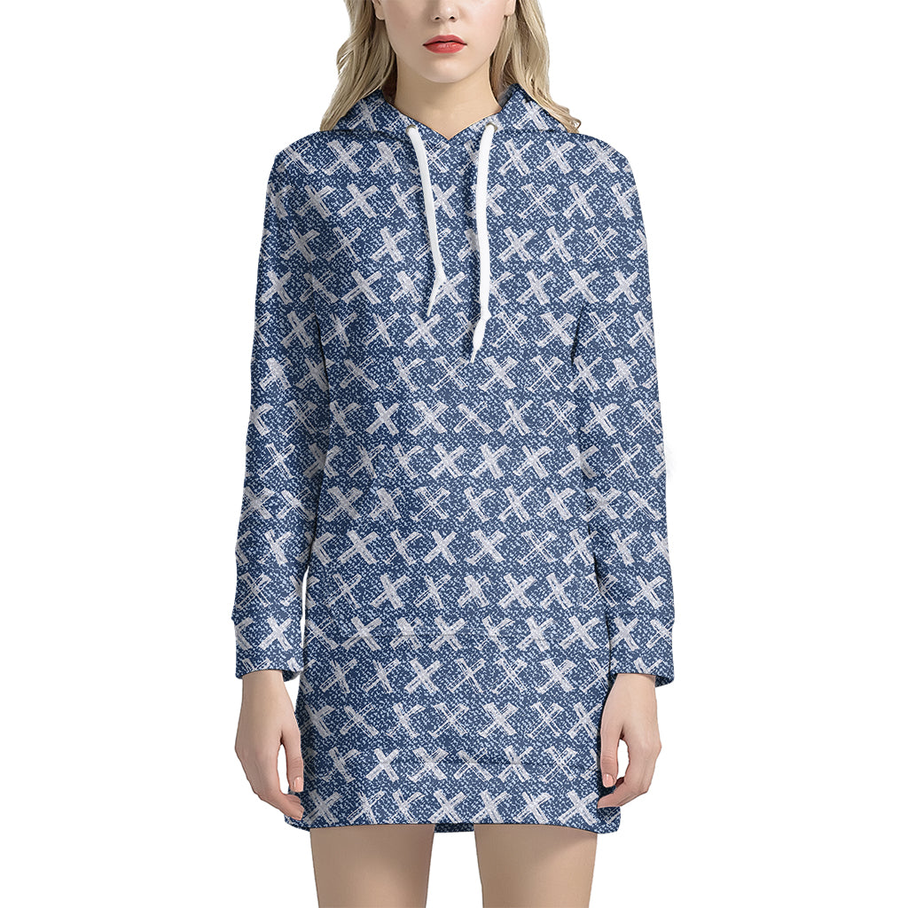 X Cross Denim Jeans Pattern Print Hoodie Dress