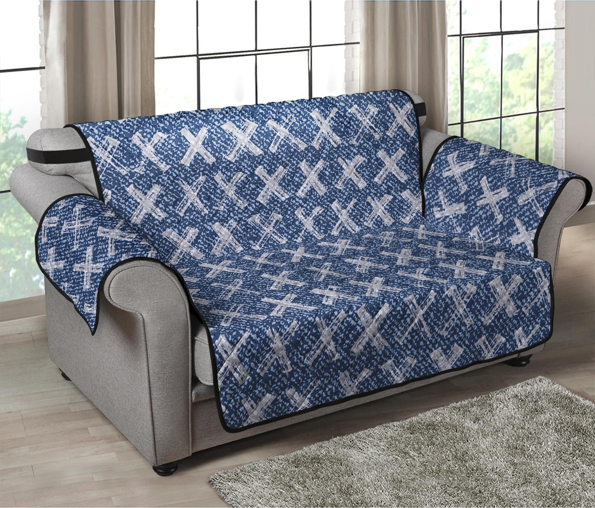 X Cross Denim Jeans Pattern Print Loveseat Protector