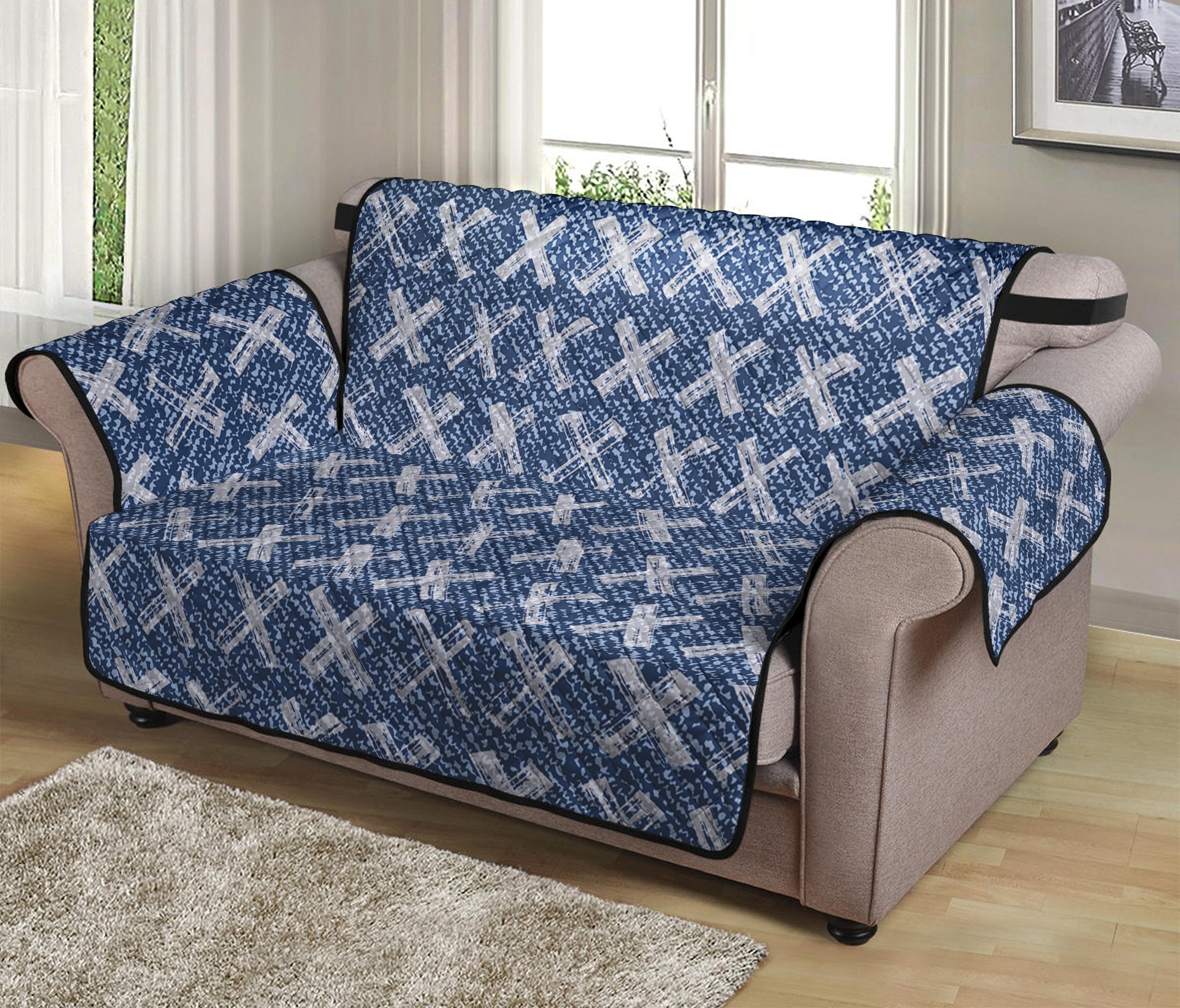 X Cross Denim Jeans Pattern Print Loveseat Protector