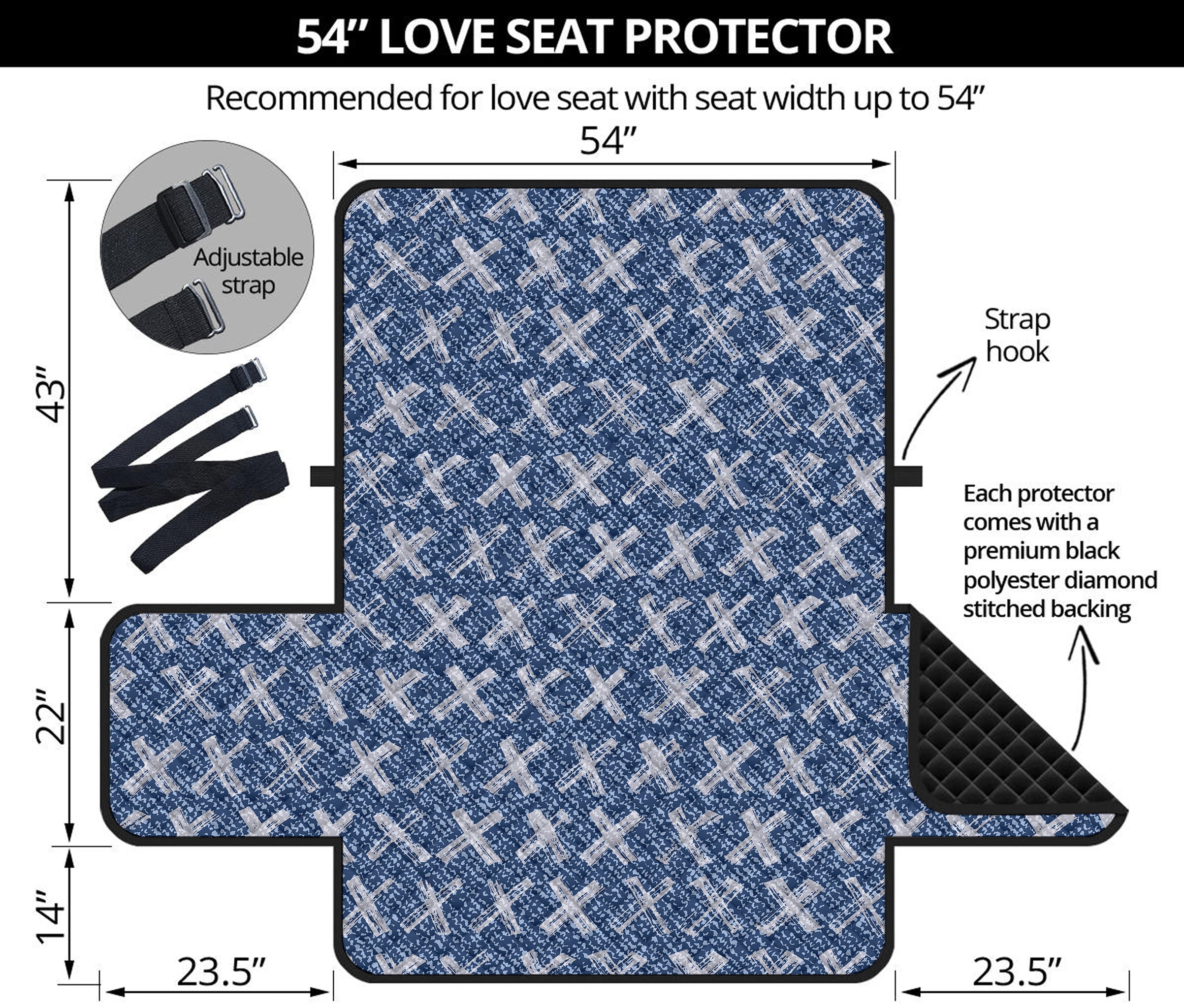 X Cross Denim Jeans Pattern Print Loveseat Protector