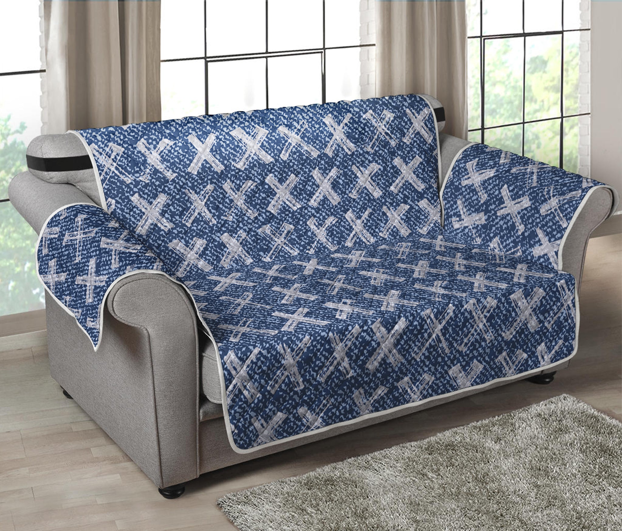 X Cross Denim Jeans Pattern Print Loveseat Protector