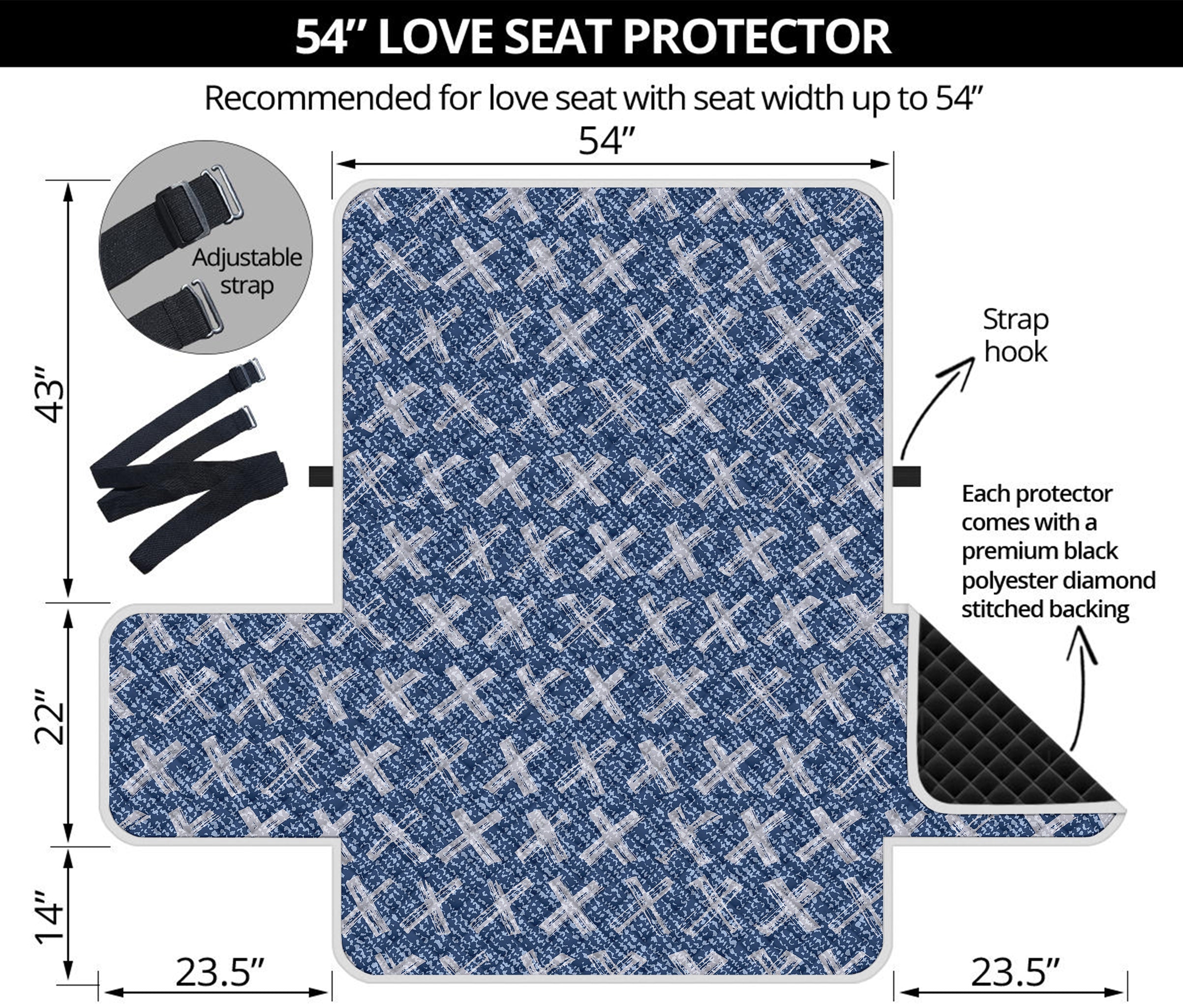 X Cross Denim Jeans Pattern Print Loveseat Protector