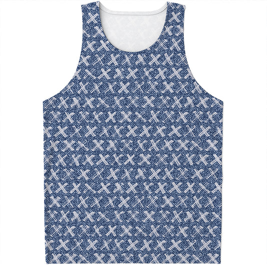 X Cross Denim Jeans Pattern Print Men's Tank Top