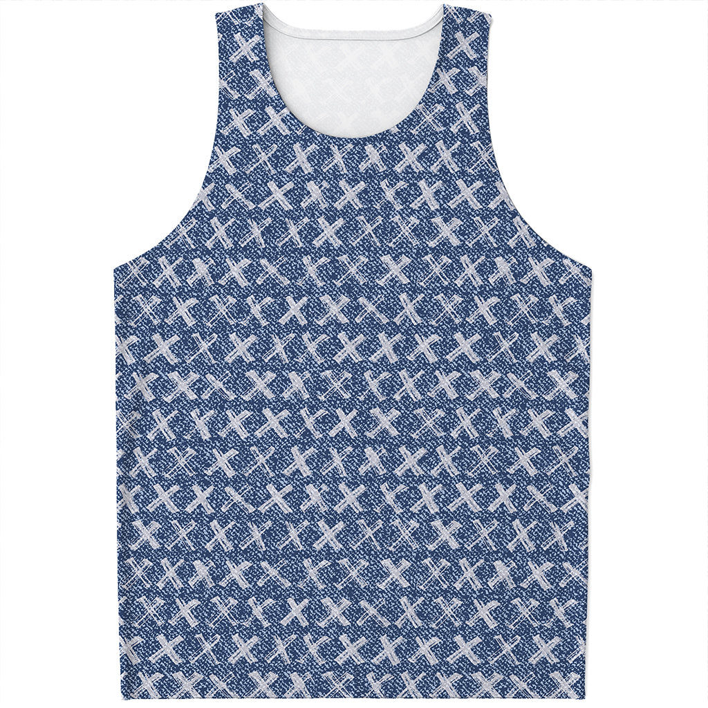 X Cross Denim Jeans Pattern Print Men's Tank Top