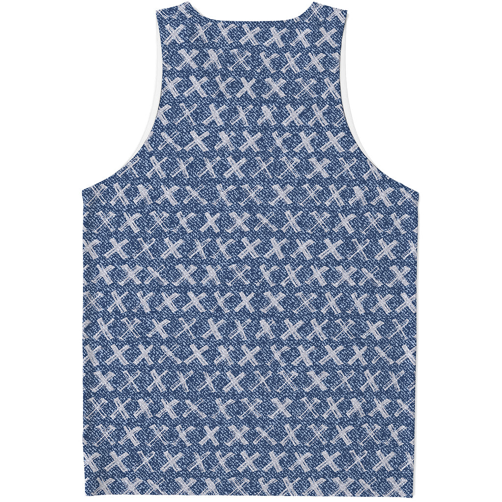 X Cross Denim Jeans Pattern Print Men's Tank Top