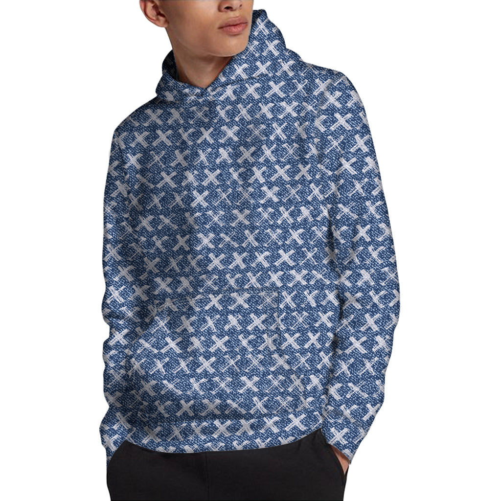 X Cross Denim Jeans Pattern Print Pullover Hoodie