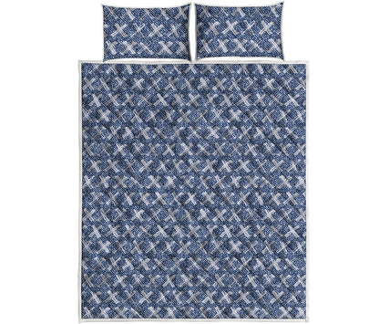 X Cross Denim Jeans Pattern Print Quilt Bed Set