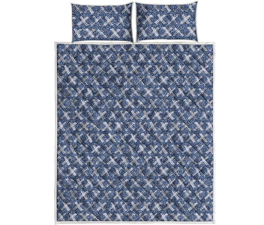 X Cross Denim Jeans Pattern Print Quilt Bed Set