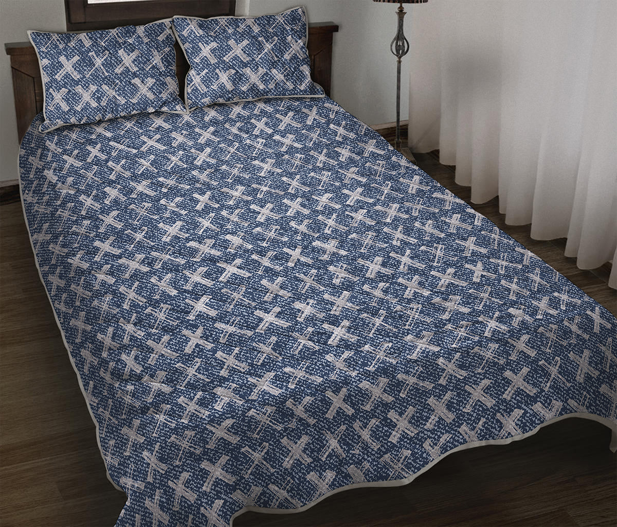 X Cross Denim Jeans Pattern Print Quilt Bed Set