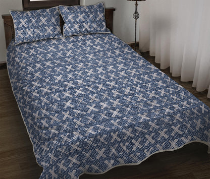 X Cross Denim Jeans Pattern Print Quilt Bed Set