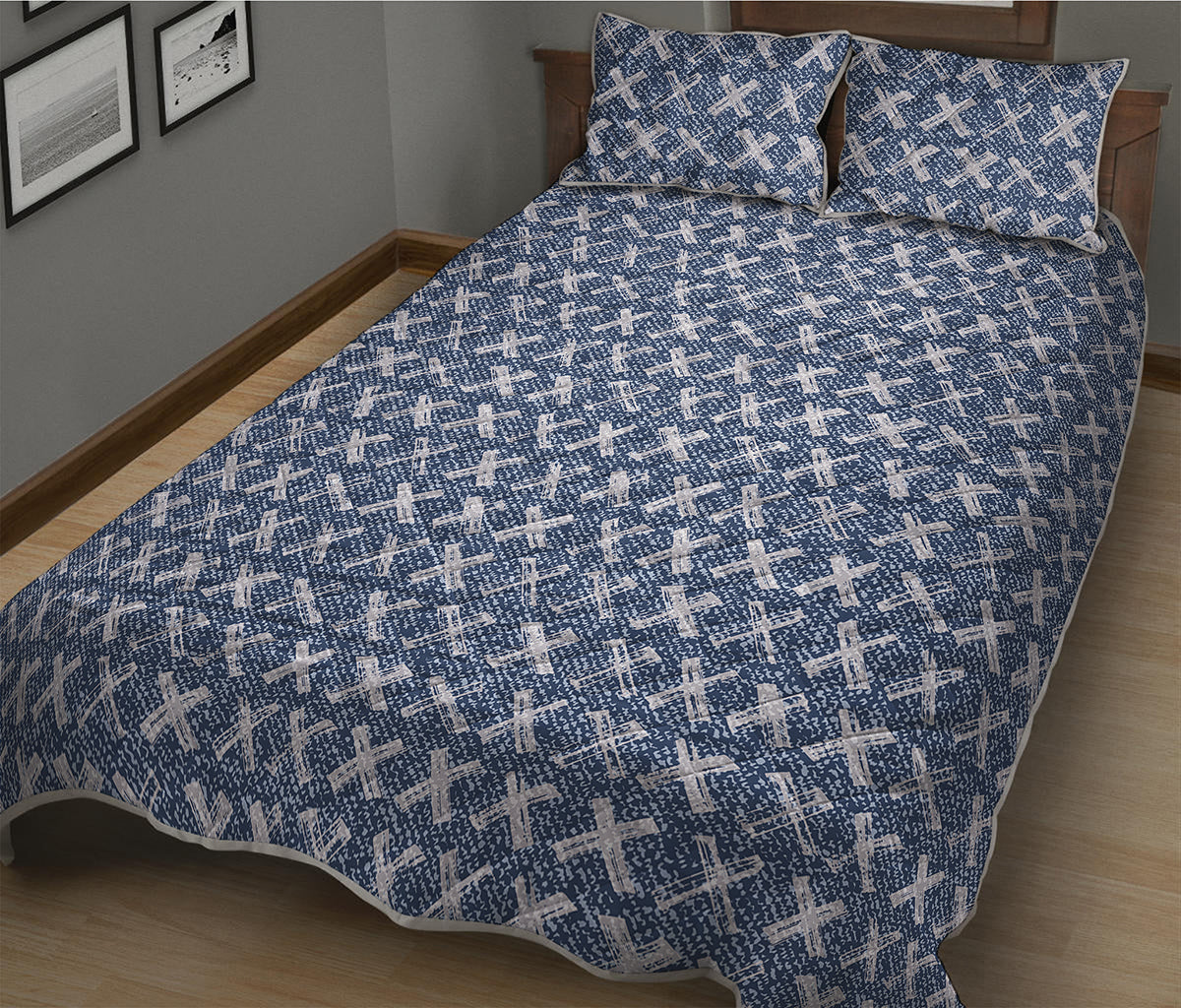 X Cross Denim Jeans Pattern Print Quilt Bed Set