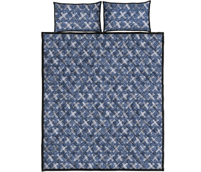 X Cross Denim Jeans Pattern Print Quilt Bed Set