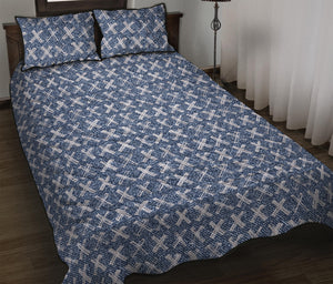 X Cross Denim Jeans Pattern Print Quilt Bed Set