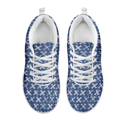 X Cross Denim Jeans Pattern Print White Sneakers