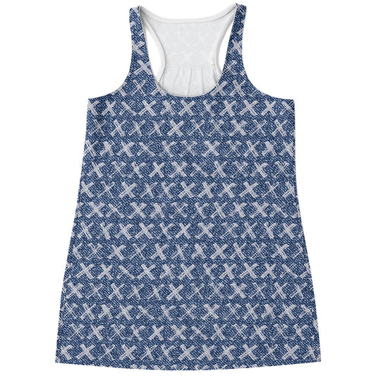 X Cross Denim Jeans Pattern Print Women's Racerback Tank Top