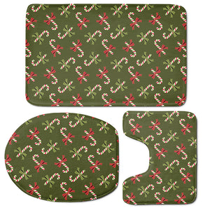 Xmas Candy Cane Pattern Print 3 Piece Bath Mat Set