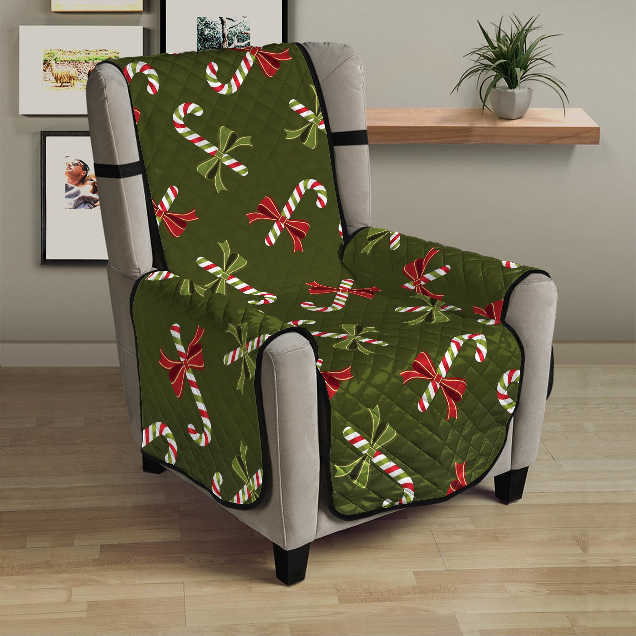 Xmas Candy Cane Pattern Print Armchair Protector