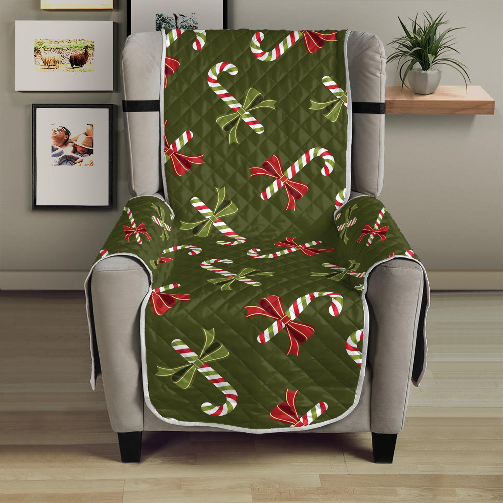 Xmas Candy Cane Pattern Print Armchair Protector