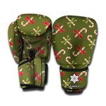 Xmas Candy Cane Pattern Print Boxing Gloves