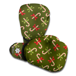 Xmas Candy Cane Pattern Print Boxing Gloves