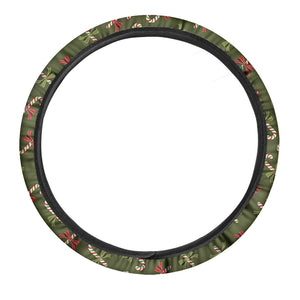 Xmas Candy Cane Pattern Print Car Steering Wheel Cover