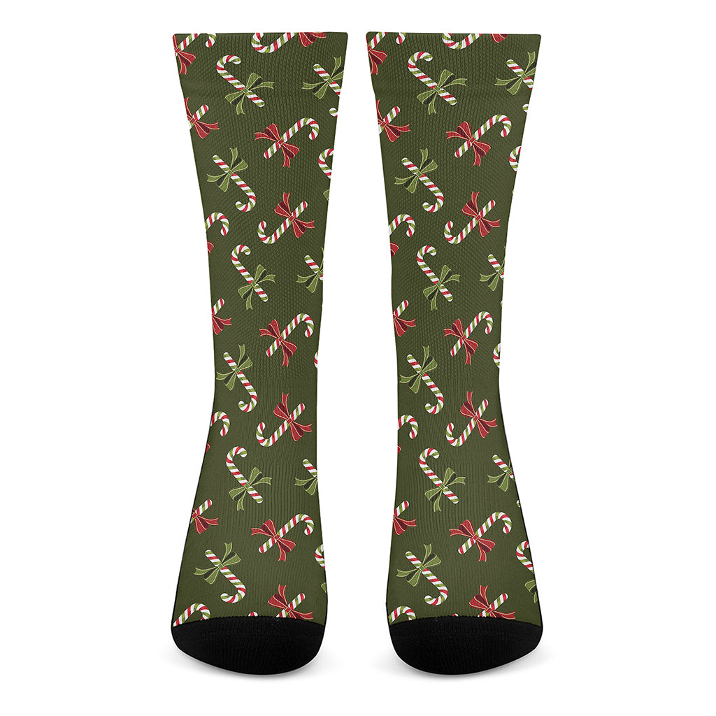 Xmas Candy Cane Pattern Print Crew Socks