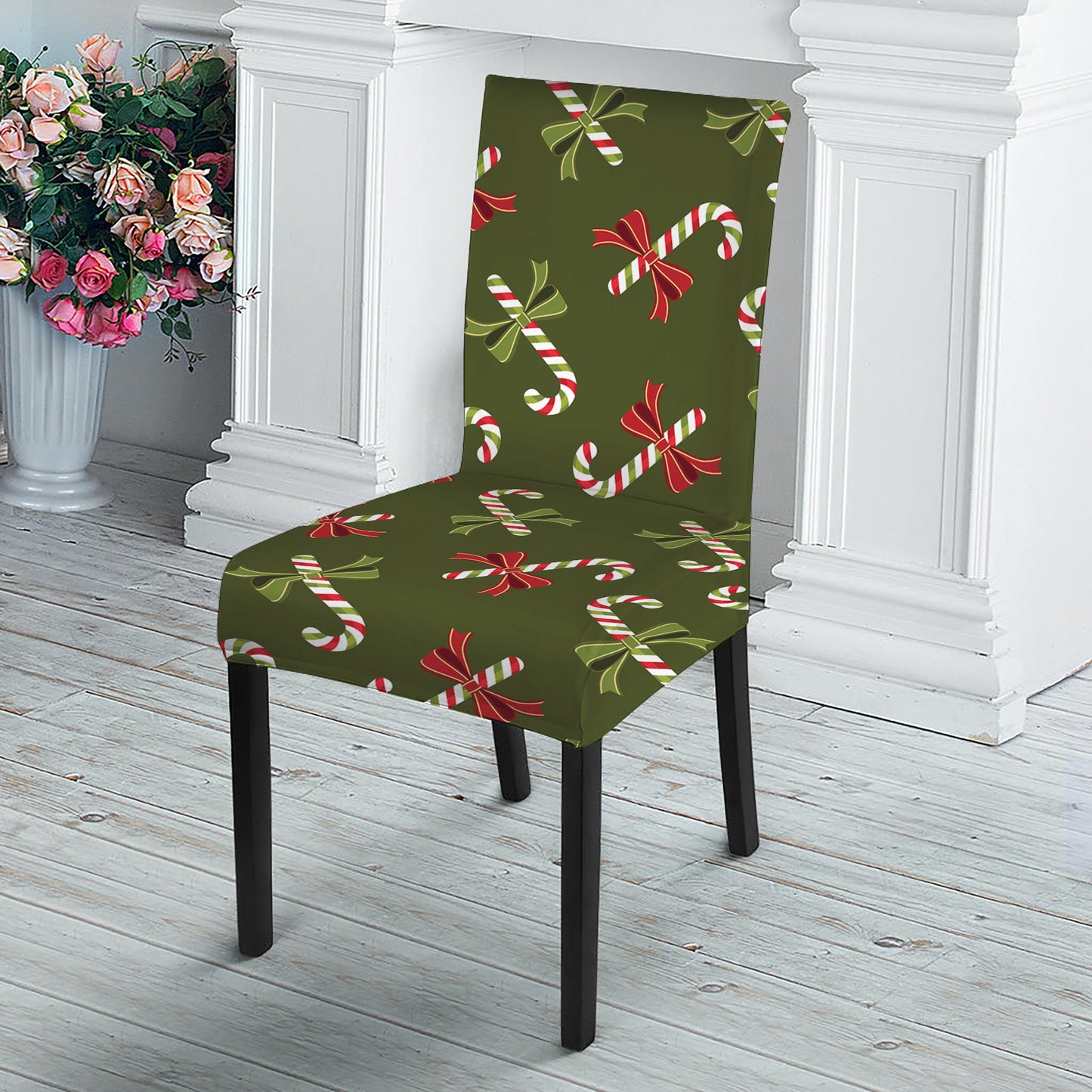 Xmas Candy Cane Pattern Print Dining Chair Slipcover