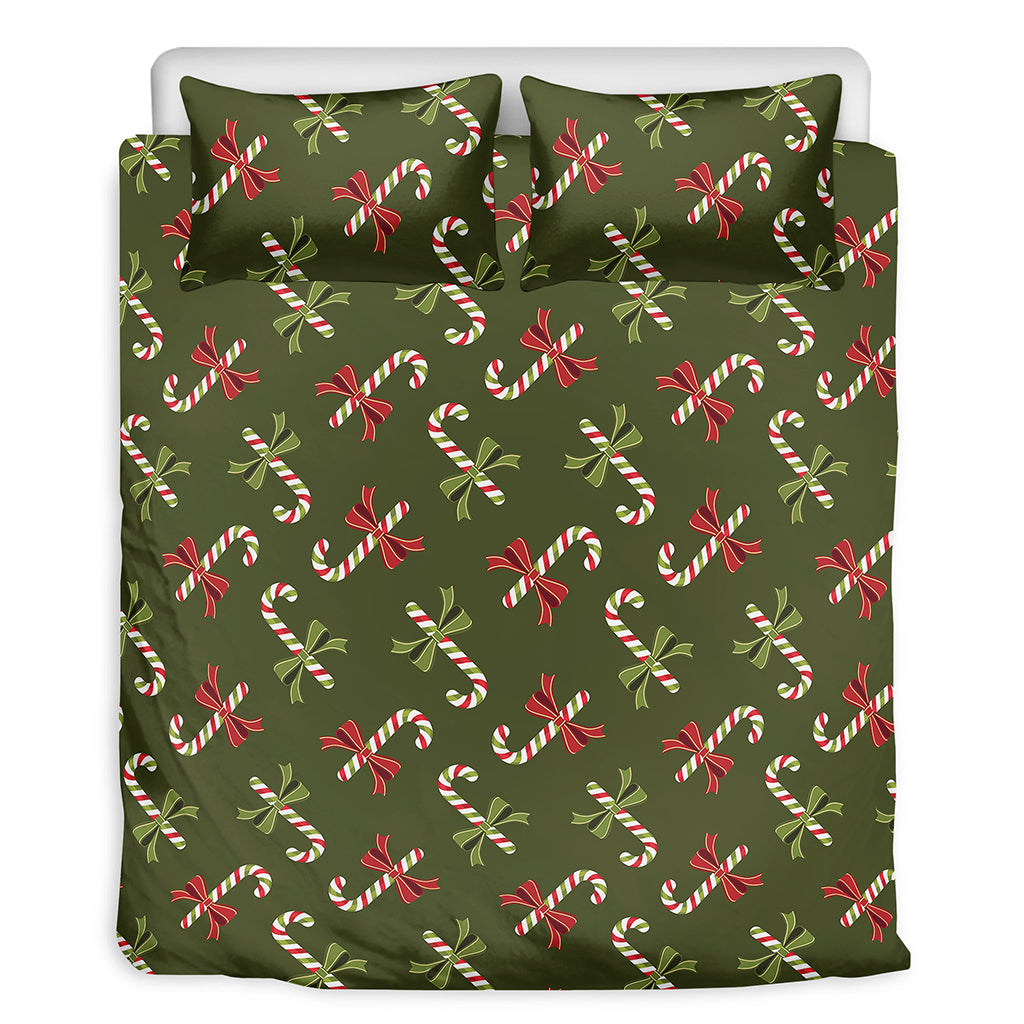 Xmas Candy Cane Pattern Print Duvet Cover Bedding Set