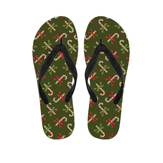 Xmas Candy Cane Pattern Print Flip Flops