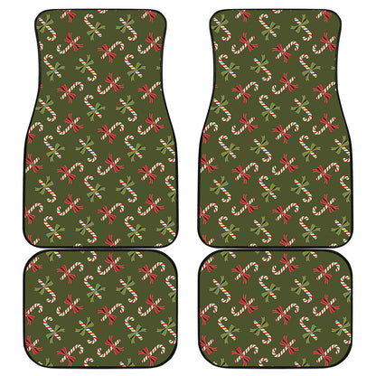 Xmas Candy Cane Pattern Print Front and Back Car Floor Mats