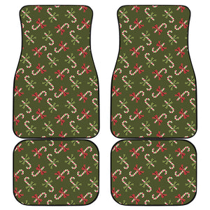 Xmas Candy Cane Pattern Print Front and Back Car Floor Mats