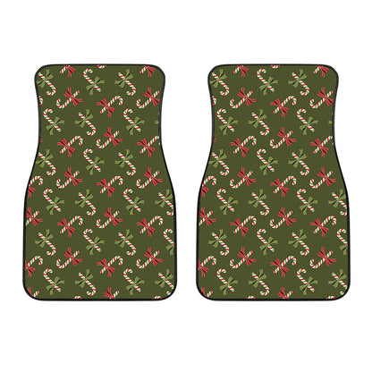 Xmas Candy Cane Pattern Print Front Car Floor Mats