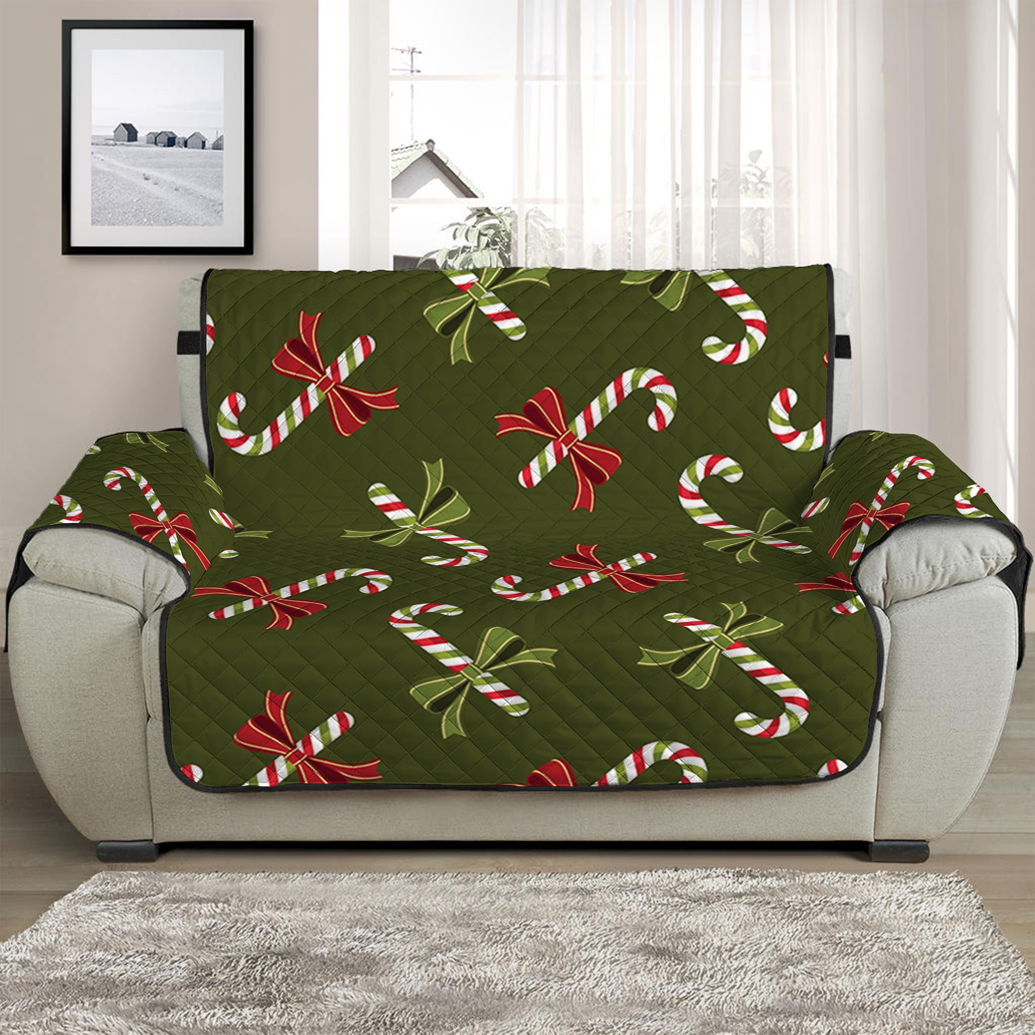 Xmas Candy Cane Pattern Print Half Sofa Protector