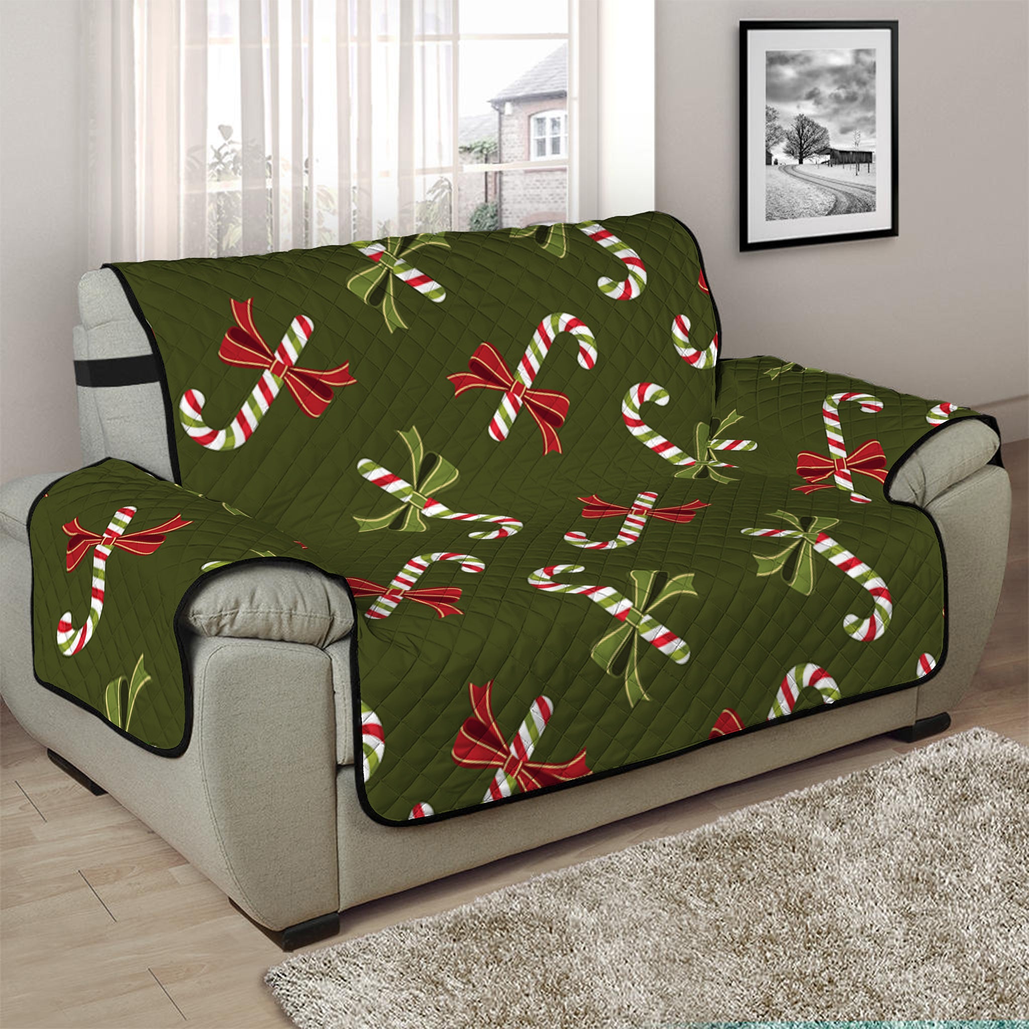 Xmas Candy Cane Pattern Print Half Sofa Protector