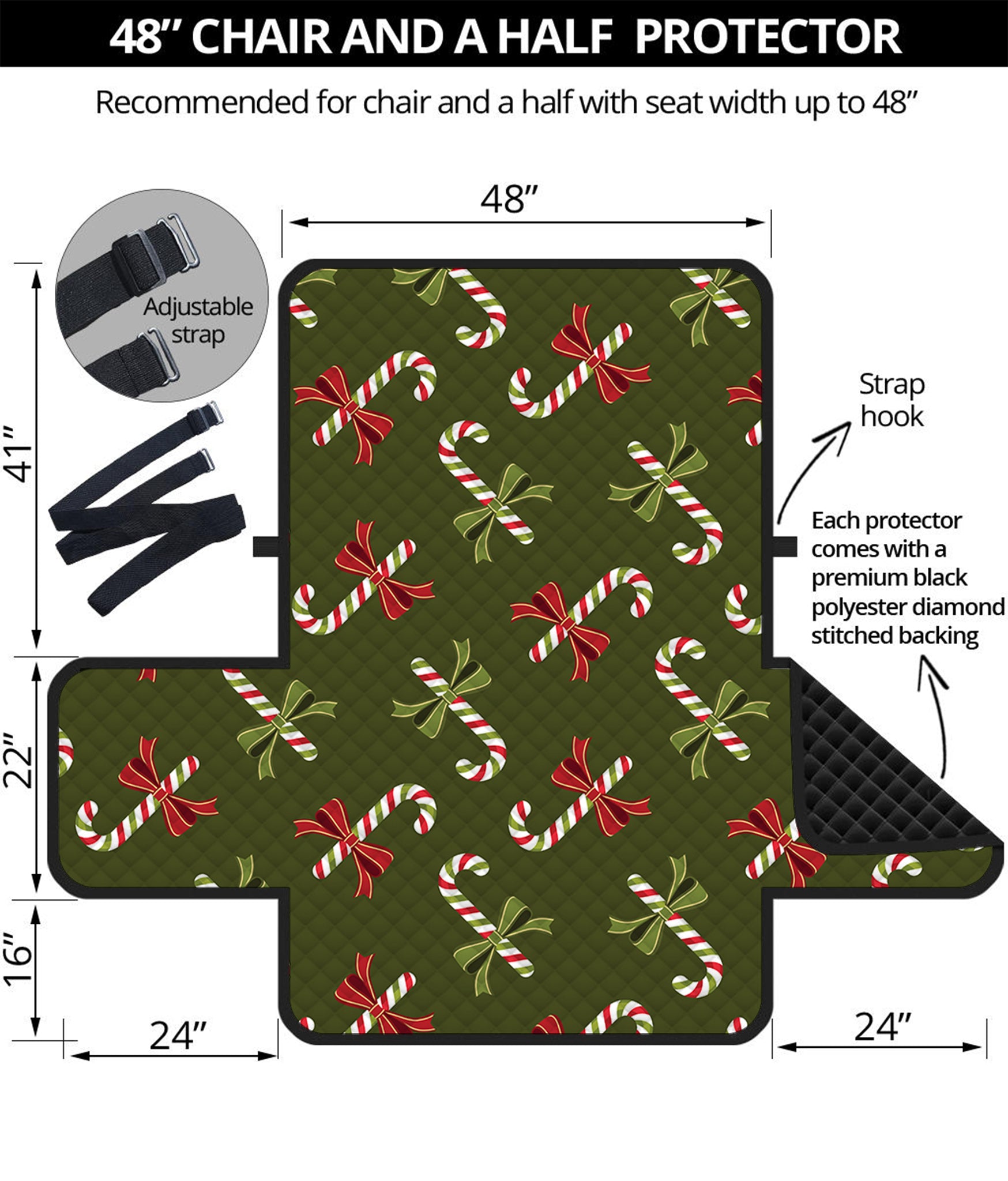 Xmas Candy Cane Pattern Print Half Sofa Protector