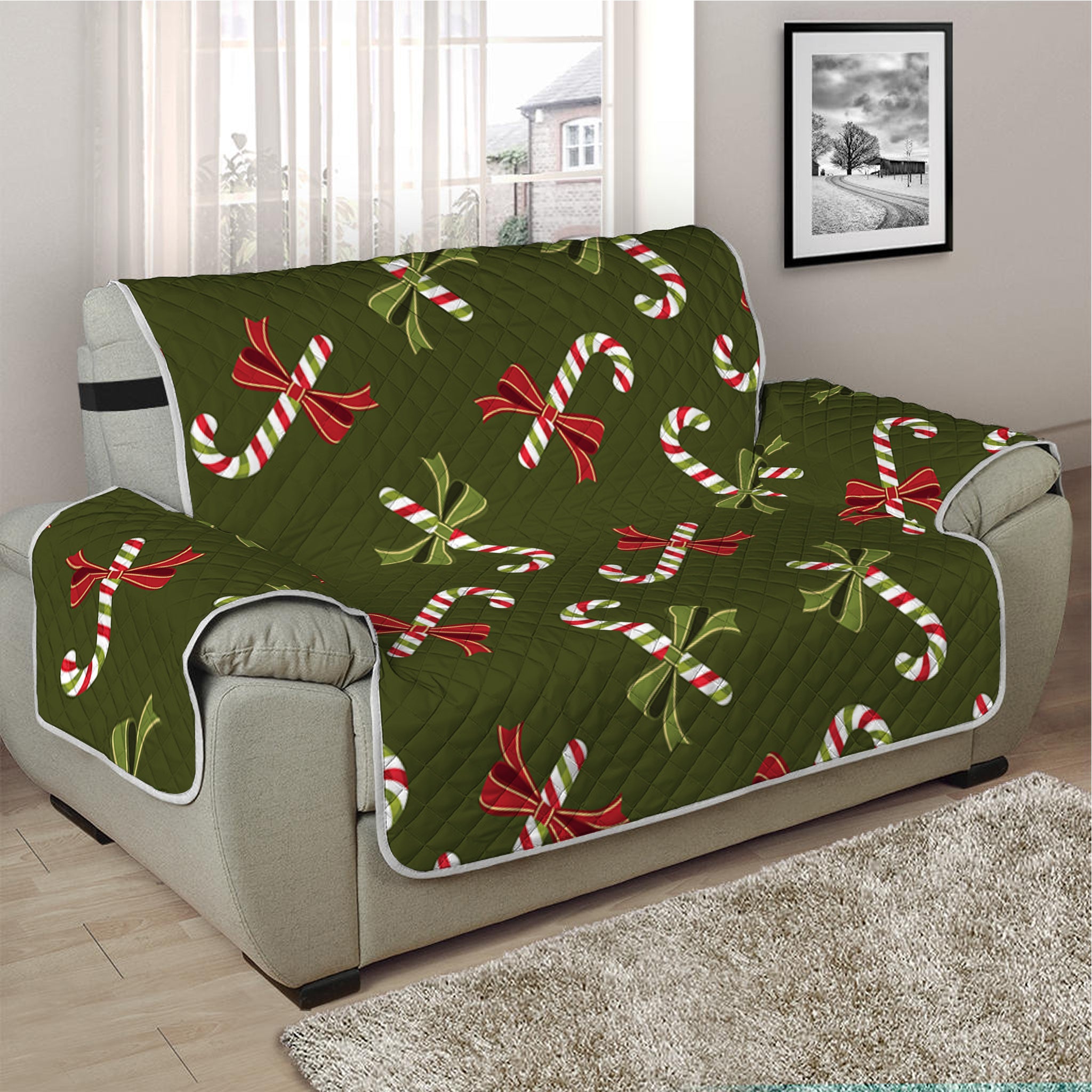 Xmas Candy Cane Pattern Print Half Sofa Protector