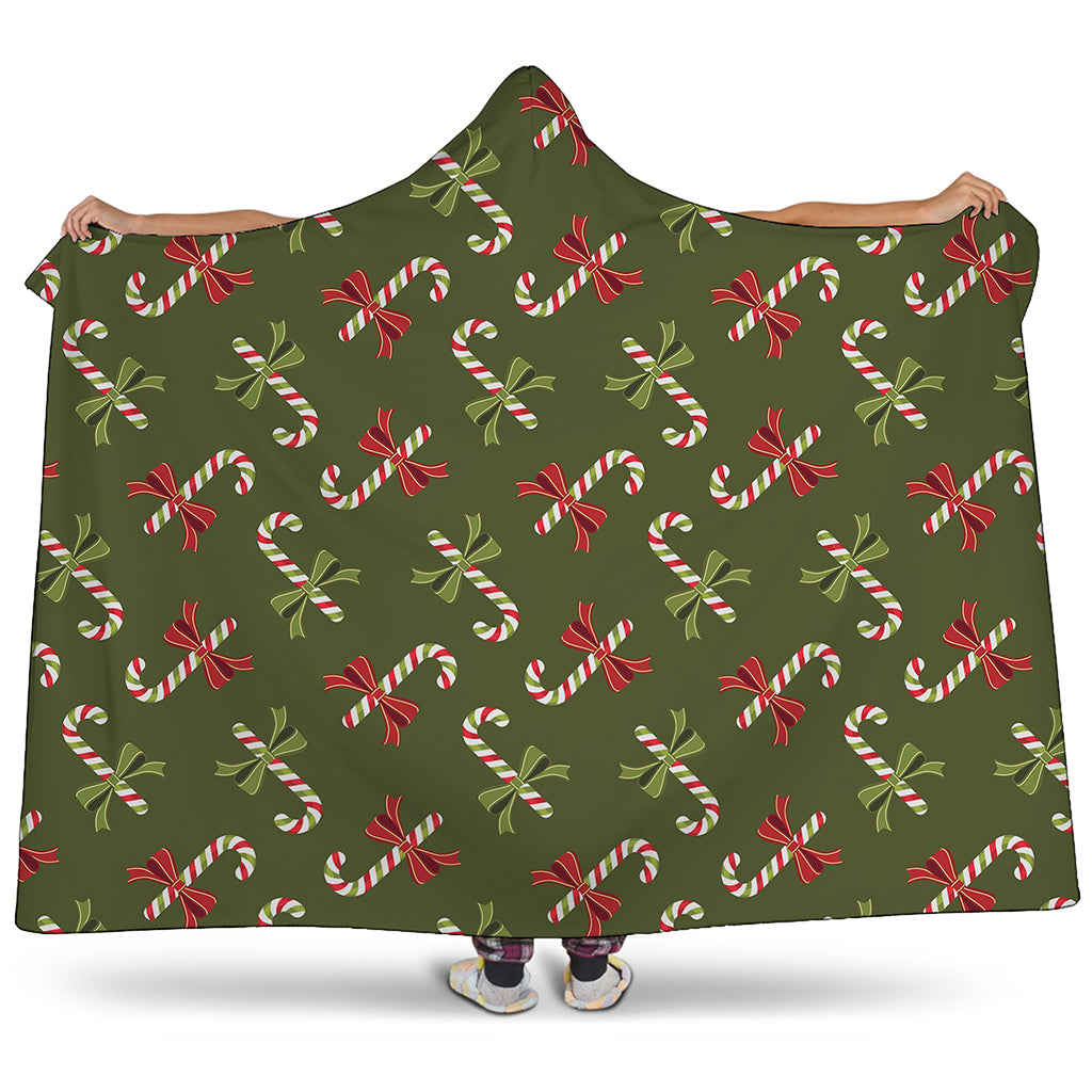Xmas Candy Cane Pattern Print Hooded Blanket