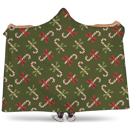 Xmas Candy Cane Pattern Print Hooded Blanket