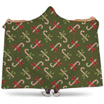Xmas Candy Cane Pattern Print Hooded Blanket