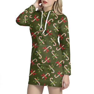 Xmas Candy Cane Pattern Print Hoodie Dress